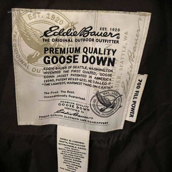 Eddie Bauer Chocolate Brown Goose Down 700 Fill coat faux fur brimmed hood - Picture 4 of 5